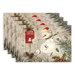 Set of 4 vintage Christmas placemats featuring snowmen and Santa's mail designs