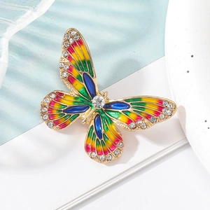 Colorful enamel butterfly brooch with sparkling crystals on a premium gold-plated alloy frame