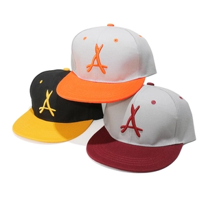 Flat brim hip-hop baseball caps with 3D letter A embroidery and contrasting visors