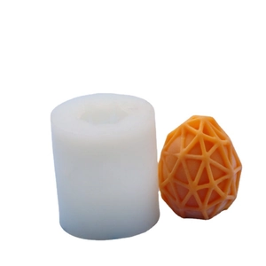 3D triangular grid egg silicone mold and finished orange geometric Easter candle
