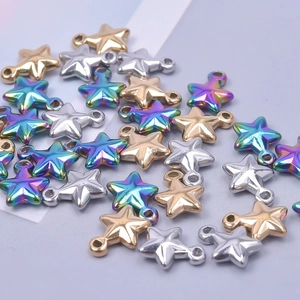 Star-shaped stainless steel pendants in gold, silver, and rainbow finishes for DIY jewelry