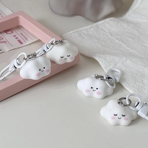 Cute Cloud Keychain Resin 3D Cartoon Expression White Blush Bag Charm Backpack Pendant For Girls Friends Gift Novelty