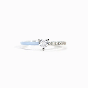 S925 sterling silver heart zircon ring with blue enamel and pave set cubic zirconia