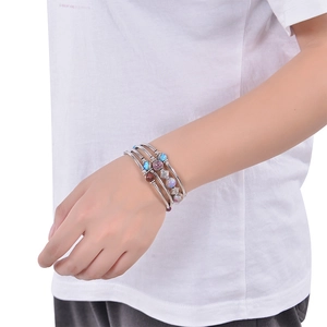 Bohemian multi-layer wrap bracelet with natural imperial stones and silver beads
