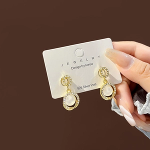 Elegant 925 silver post gold hoop earrings with white cat eye stone and cubic zirconia