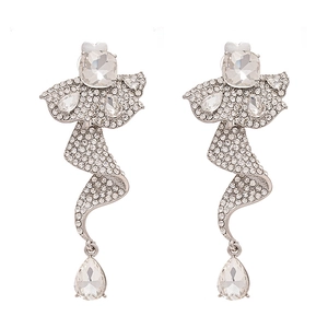Elegant silver tassel earrings with diamond accents and pear-shaped crystal pendants
