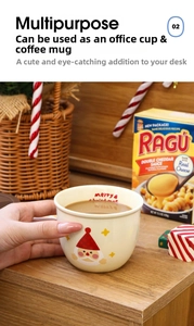 Close-up of ceramic Christmas mug featuring Santa Claus and Merry Christmas inner rim print