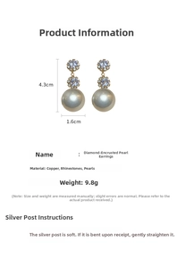 Détails des boucles d'oreilles perles longues avec cercles en strass et dimensions 4,3 cm