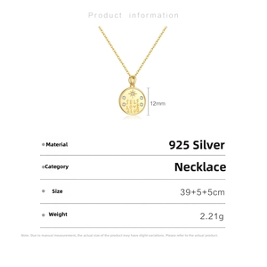 Detailed size chart for S925 silver round coin necklace with 12mm SELF LOVE CLUB pendant