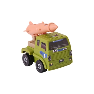 Army green friction military toy truck with a pink missile launcher and army decals