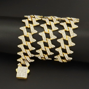 Hip Hop Iced Out Cuban Chain Necklace For Men Alloy Rhinestone Barbed Wire Link Thorns Streetwear Jewelry