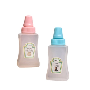 Mini portable plastic squeeze bottles for salad dressing and soy sauce condiments