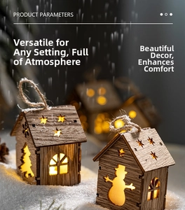 Cabane de Noël en bois lumineuse avec LED et corde de suspension rustique pour sapin