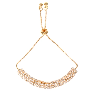 Elegant gold adjustable three-row rhinestone bracelet with slider clasp for women