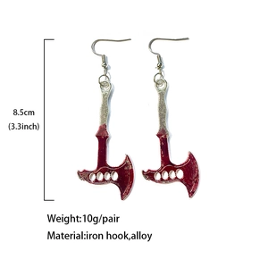 Gothic bloody axe earrings made of alloy with measurement details for Halloween costume