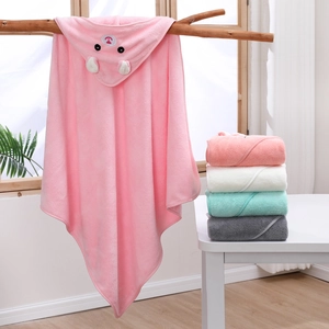 Baby Hooded Bath Towel Soft Absorbent Coral Fleece Cartoon Animal Embroidery Cape For Newborn Infant Toddler