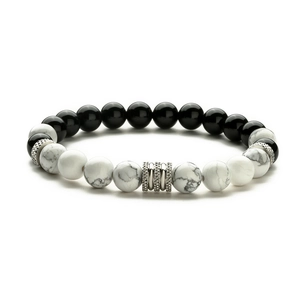 Handmade beaded bracelet with white turquoise and black agate stones for women