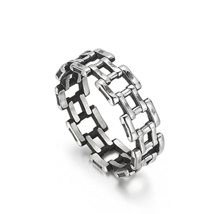 Bague Homme Chaîne Industrielle Vintage Acier Inoxydable Titane Maillon Cubain Punk Biker