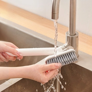 Long handle rotating gap cleaning brush with stiff bristles for bathroom and kitchen tiles