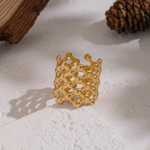 Französischer Vintage-Gitterring in Gold, verstellbar auf dekorativem Stein
