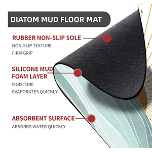 Detailed layered view of quick-dry diatom mud bath mat with non-slip rubber backing