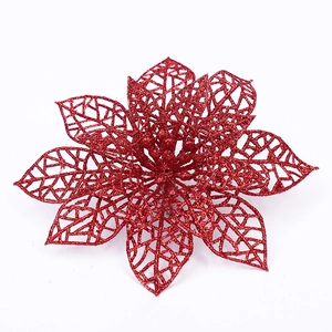 Red glitter hollow poinsettia flower for Christmas tree and wreath decoration