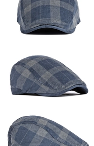 Detailed views of corduroy plaid flat cap showing front and side retro patterns