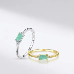 Anello In Argento Sterling 925 Pietra Preziosa Verde Rettangolare Zirconia Cubica Gioielli Geometrici Minimalisti Per Donna