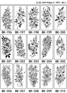 Collection of 15 sketch floral tattoo stickers including roses and geometric designs