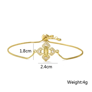 Detail of adjustable gold-plated bracelet with Virgin Mary medallion and dimensions