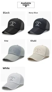 Mesh detail of breathable baseball caps in five colors with outdoor sports embroidery