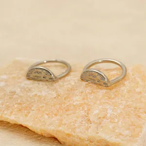 Minimalist hammered texture stainless steel ring with elegant dual-layer silver finish