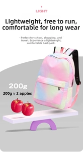 Ultralight 200g backpack detail showing gradient tie-dye fabric and durable shoulder straps