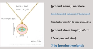 Detailed size specifications of 18K gold plated evil eye pendant necklace in stainless steel