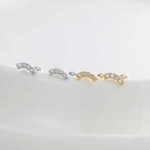 Minimalist S925 sterling silver curved stud earrings with micro-paved cubic zirconia stones
