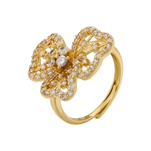 Bague géométrique créative en or avec pétales de papillon et cristaux, design ouvert
