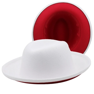 Classic two-tone wool fedora hat with white exterior and bright red wide brim underside
