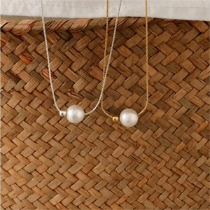 Minimalist 925 sterling silver pearl necklace in gold and silver finish options