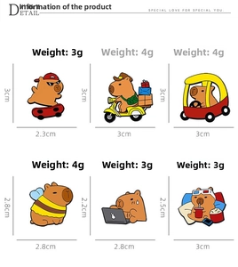 Cute capybara cartoon enamel pin set, stylish alloy metal brooches for bags and clothes.