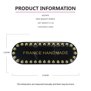 Detailed acetate hair clip dimensions and specs with premium pearl trim and dimensions