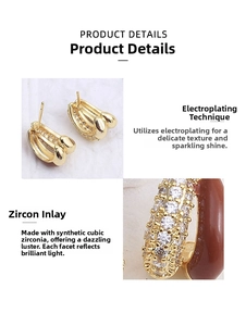 Detail of vintage double-row C-shaped hoop earrings with brown enamel and zircon inlay