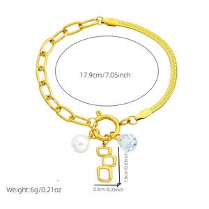 Gold-plated stainless steel chain bracelet with heart pendant and dimensions 17.9cm