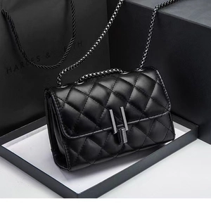 Women Rhombus Quilted Chain Crossbody Bag PU Leather Flap Metal Lock Fashion Shoulder Square Satchel