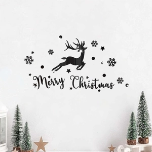Detail of black acrylic reindeer and Merry Christmas wall stickers for home decoration