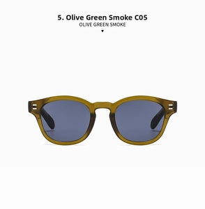 Detail view of olive green acetate sunglasses frame with silver double dot rivets