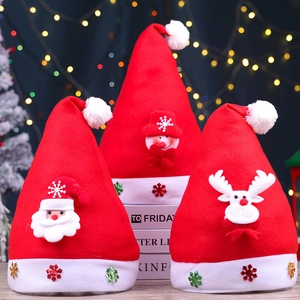 Christmas Hat Velvet Non-woven Sequin Snowflake LED Light-up Cartoon Santa Snowman Reindeer Adults Kids Holiday Party