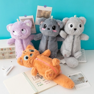 Trousse À Crayons En Peluche Animaux Grande Capacité Dessin Animé Chat Koala Tigre Forme Pochette À Fermeture Éclair Rangement