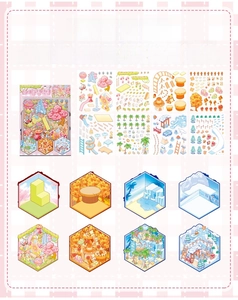 Detailed view of 3D miniature scene stickers with PET and cardstock for DIY journaling