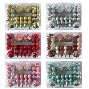 Set of 52 assorted Christmas ornaments in gold silver and red for holiday tree decor