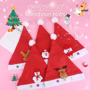 Bonnets de Noël en peluche pour enfants avec renne, bonhomme de neige et Père Noël